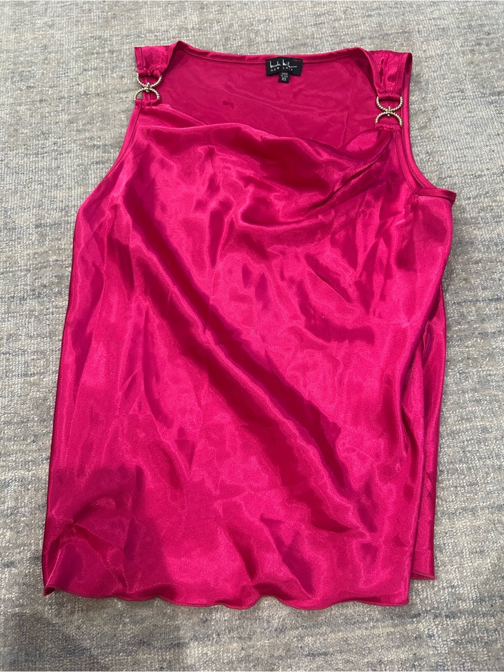 Nicole Miller Hot Pink Satin Tank with Ring Strap Detail